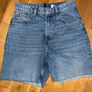 High waisted long denim shorts